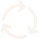 A simple, light orange recycling symbol consisting of three arrows forming a triangle, indicating the concept of recycling or sustainability on a white background.